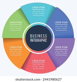 Infographic design circle 6 steps, objects, options or elements business information colored