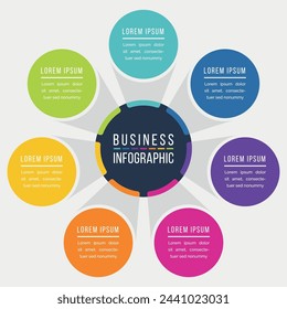 Infographic design circle 7 steps or options business information colored template