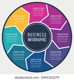 Círculo de diseño de infografía 8 pasos u opciones de información empresarial plantilla de color