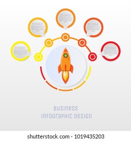 Infographic design circle banner and rocket Vector illustrations.White background.