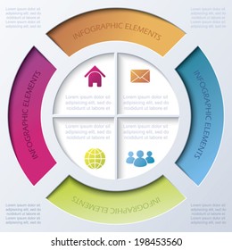 Infographic Design With Circle And Four Segments. Vector Illustration Can Be Used For Web Design,  Workflow Or Graphic Layout, Diagram, Numbers Options, Education, Presentation