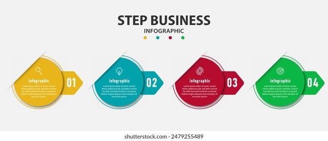 Infographic design circle thin line process with square template design with icons and 4 options or steps.