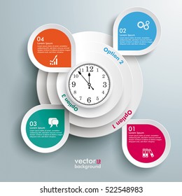 Infographic design with clock and circles on the gray background. Eps 10 vector file.