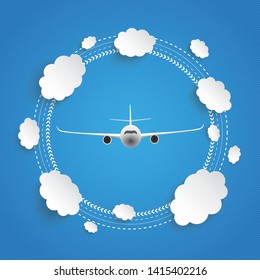Infographic design with clouds and plane on the blue background. Eps 10 vector file.