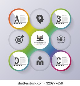 Infographic design with colored circles on the grey background. Business concept. Vector illustration