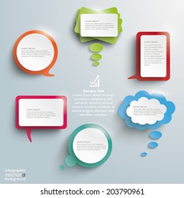 Infographic design with colored communication bubbles on the grey background. Eps 10 vector file.