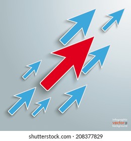 Infographic design with colored mouse arrows on the grey background. Eps 10 vector file.