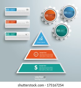 Infographic design with colored pyramid on the grey background. Eps 10 vector file.