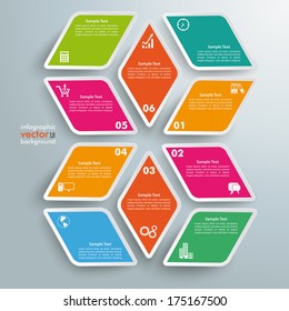 Infographic design with colored rhombus star on the grey background. Eps 10 vector file.