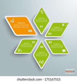 Infographic design with colored rhombus star on the grey background. Eps 10 vector file.