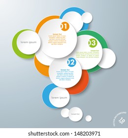 Infographic design with colored and white circles on the grey background. Eps 10 vector file.