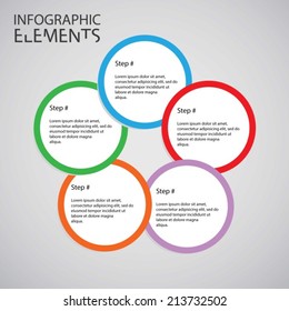 An Infographic design with colored and white circles on the grey background