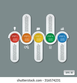 Infographic design with colored and white circles on the grey background. Eps 10