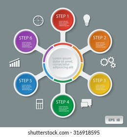 Infographic design with colored and white circles on the grey background. Eps 10