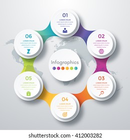 Infographic design with colored and white circles on the grey background. Eps 10 vector file.