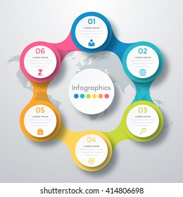 Infographic design with colored and white circles on the grey background. Eps 10 vector file.