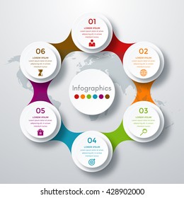 Infographic design with colored and white circles on the grey background. Eps 10 vector file.