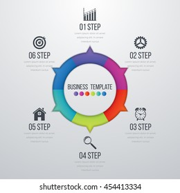 Infographic design with colored and white circles on the grey background. Eps 10 vector file.