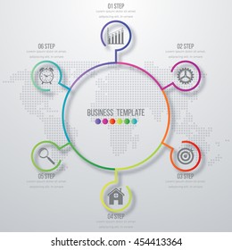 Infographic design with colored and white circles on the grey background. Eps 10 vector file.