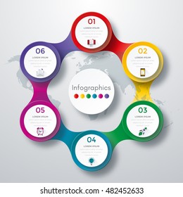 Infographic design with colored and white circles on the grey background. Eps 10 vector file.