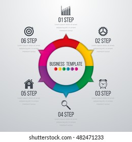 Infographic design with colored and white circles on the grey background. Eps 10 vector file.