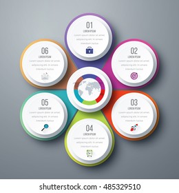 Infographic design with colored and white circles on the grey background. Eps 10 vector file.