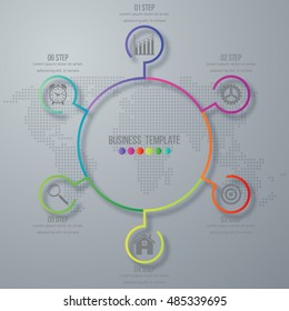 Infographic design with colored and white circles on the grey background. Eps 10 vector file.