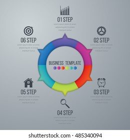 Infographic design with colored and white circles on the grey background. Eps 10 vector file.