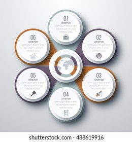 Infographic design with colored and white circles on the grey background. Eps 10 vector file.
