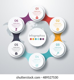 Infographic design with colored and white circles on the grey background. Eps 10 vector file.