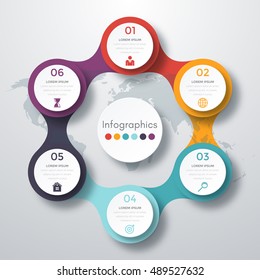 Infographic design with colored and white circles on the grey background. Eps 10 vector file.