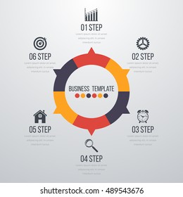 Infographic design with colored and white circles on the grey background. Eps 10 vector file.