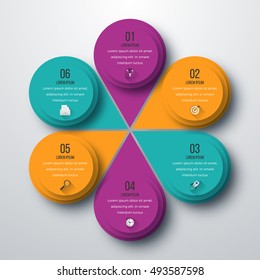 Infographic design with colored and white circles on the grey background. Eps 10 vector file.