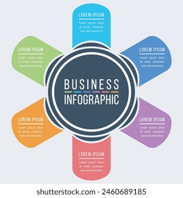 Infographic design colorful 6 steps, objects, elements or options information circle design template for business design