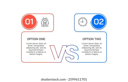 Infographic design comparing 2 options. Presentation, Poster, Banner and Brochure. Vector illustration.