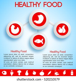 Infographic design concept with healthy food icons valuable for human stomach on blue background vector illustration