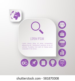Infographic design concept with light web elements and icons on purple circles isolated vector illustration