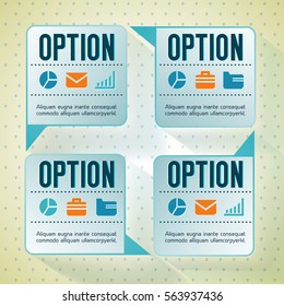 Infographic design concept with squares four options and icons on light background vector illustration