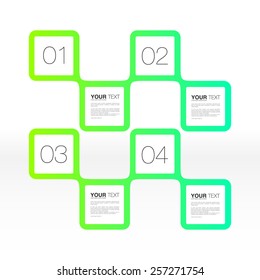 Infographic design with connected boxes on simple background with numbers and text, can be used for workflow layout, diagram, chart, number options, web design. Eps 10 stock vector illustration