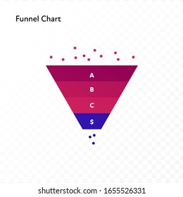 Infographic design element collection. Vector flat color illustration. Funnel chart isolated on white to transparent background. Design for ui, scientific poster, marketing, presentation.