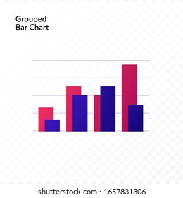 Infographic design element collection. Vector flat color illustration. Grouped bar chart isolated on white to transparent background. Design for ui, scientific poster, marketing, presentation.