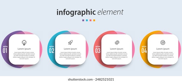 Infografik-Designelement mit vier Optionen oder Schritten. Kann für Workflowdiagramm, Infodiagramm, Webdesign. Vektorillustration verwendet werden.
