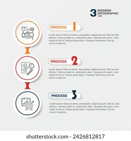 Elemento de diseño de infografía y opciones numéricas. Concepto de negocio con 3 pasos. y comprar iconos en línea para pasos de proceso de negocios con 3 opciones.