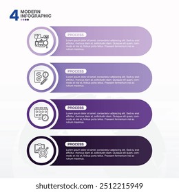 Elemento de design infográfico e opções de número. Conceito de negócios com 4 etapas. e ícones de compras on-line para etapas de processo de negócios com quatro opções.