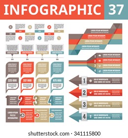 Infographic design elements 37. Set of graphic templates in flat style for business presentation, booklet, web site and other projects. Vector banners collection.