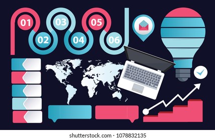 Infographic design elements. Color flat icon set. Web design elements.