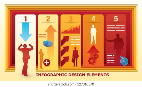 Infographic Design Elements with five fields in an illusion of a perspective