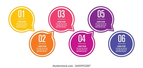 Infographic design elements and marketing icons with 6 steps can be used for workflow layouts, diagrams, annual reports, or web design.