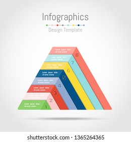 Infographic design elements with triangle shape for your business data with 8 options, parts, steps, timelines or processes. Vector Illustration.
