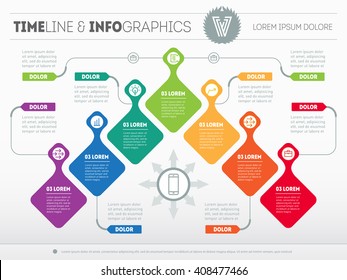 Infográfico com elementos de design. Apresentação vetorial de processos de negócios. Plano de negócios com 7 passos. Modelo Web abstrato de um gráfico piramidal ou diagrama com ícones, sinais e símbolos.